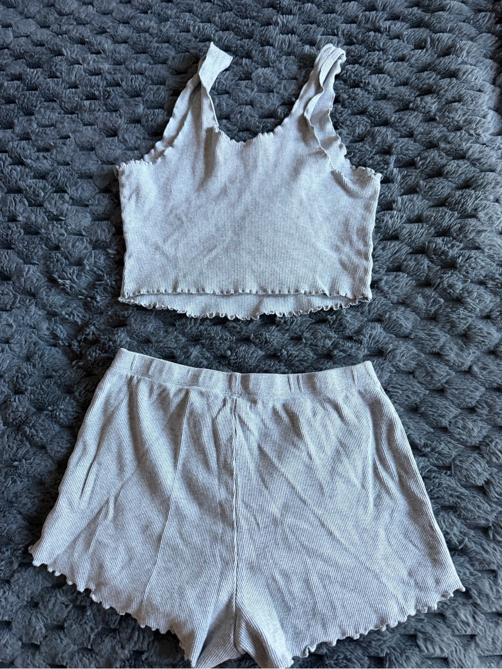 Fashion Nova Light Gray Ribbed Lounge Shorts Set - Picture 2 of 2